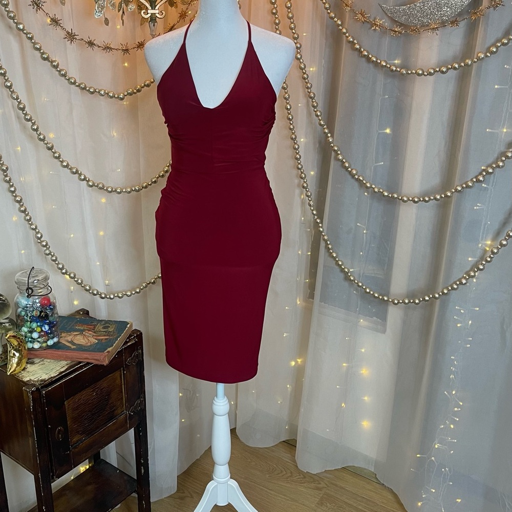 Windsor Red Sleeveless Halter Bodycon Dress